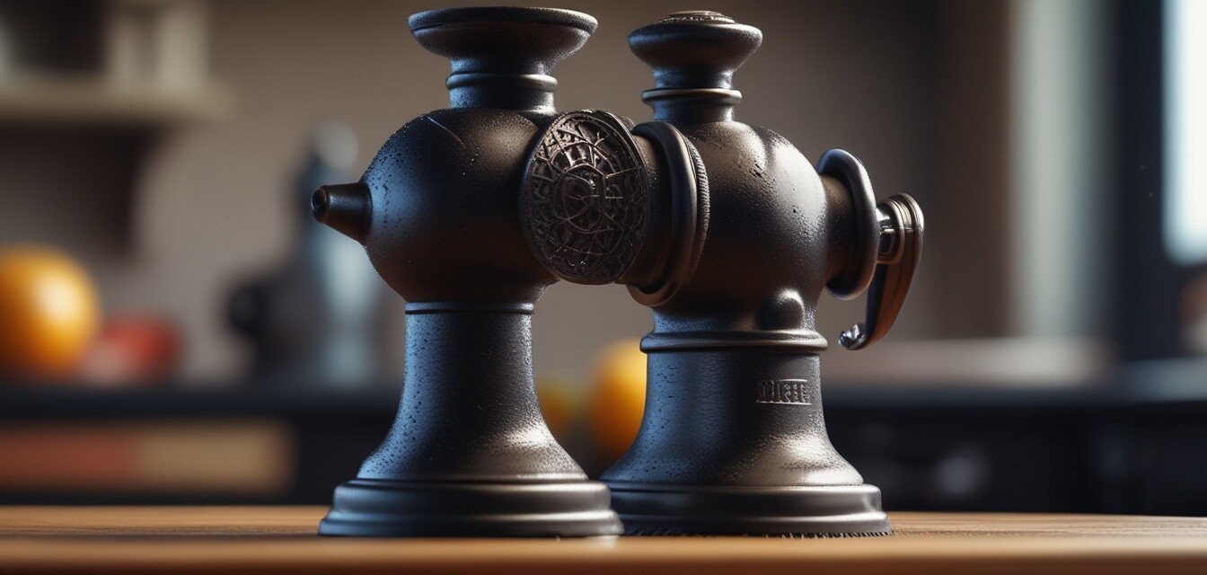 Close-up image of a cast iron juicer
